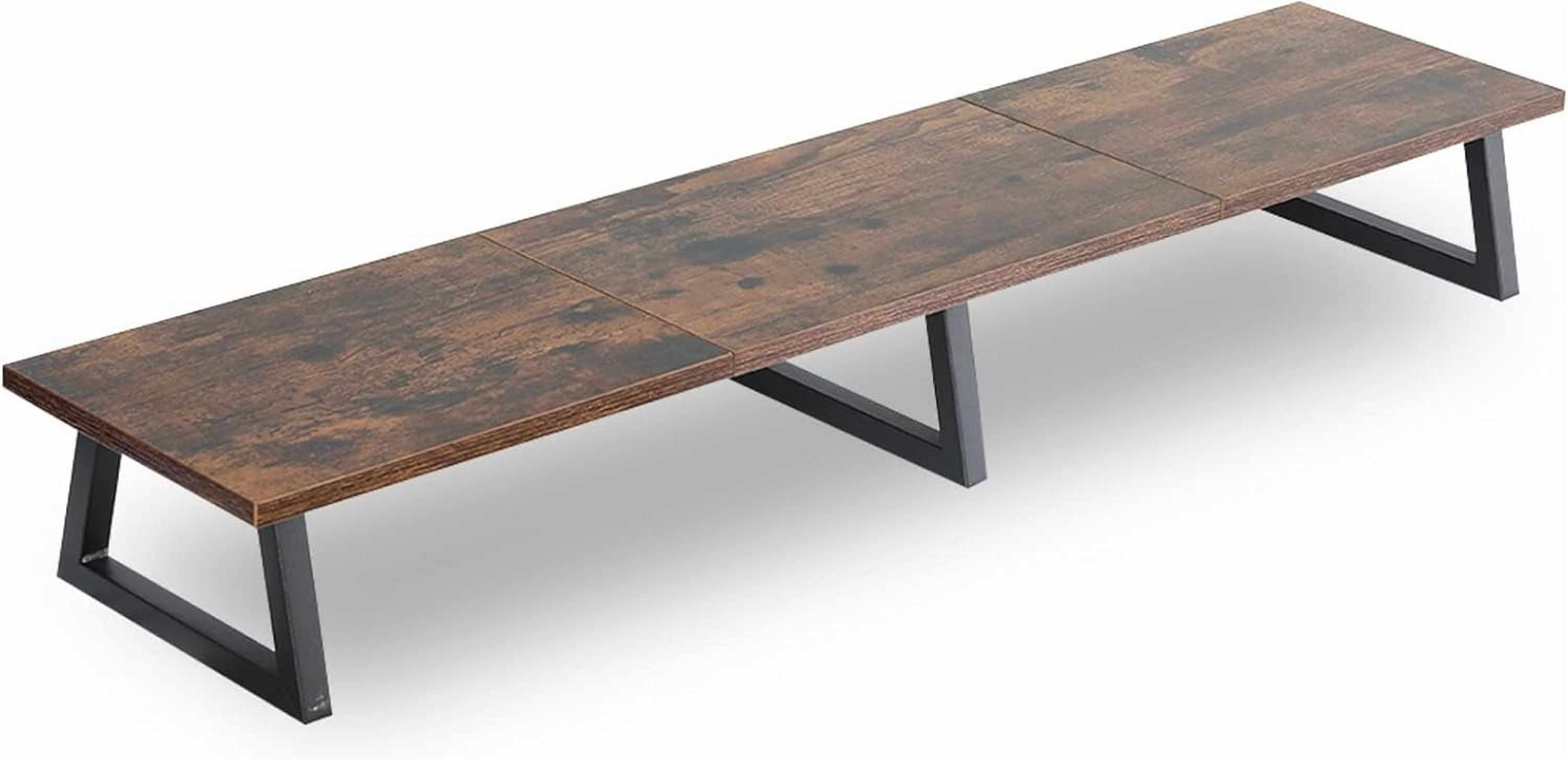 Large Dual Monitor Riser Rustic Brown Extra-Long TV Stand Wood & Steel Desktop Storage Riser for Dual Screen Office Desk Organization