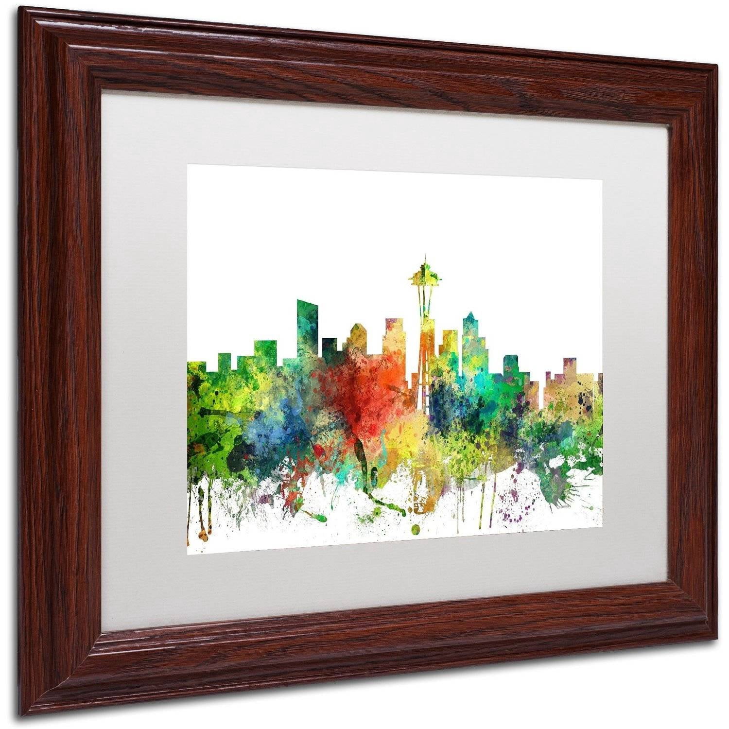 Trademark Fine Art "Seattle Washington Skyline SP" Canvas Art by Marlene Watson, White Matte, Wood Frame