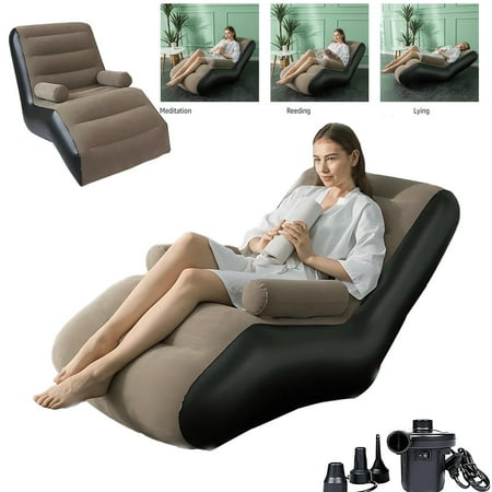 IFCOW Inflatable Deck Chair with Air Pump, Foldable Lounge Chair Air couch,Blow up bed for Bedroom and Living Room, Indoor Sofa Lounge with Handrails, Office, Travel,Camping