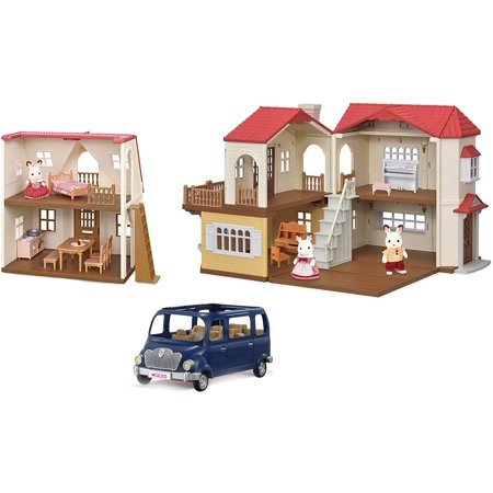 Calico Critters Red Roof Grand Mansion Gift Set, Dollhouse Playset with 3 Figures, Furniture, Vehicle and Accessories