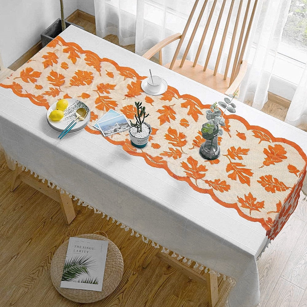 AWESOME AUTUMN Lace Table Runner  70"  Maple Leaves  Fall Season Thanksgiving 
