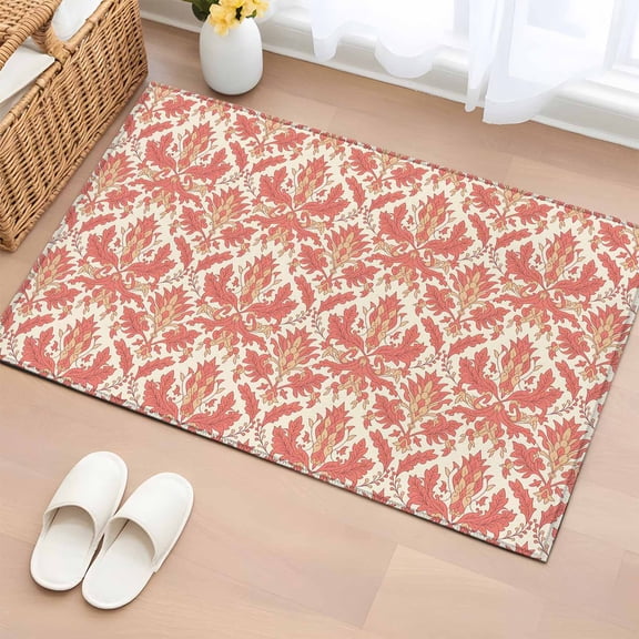 2x3 Ft Entryway Area Rug, Red Orange Baroque Kitchen Rug Runner Washable Floor Mat, Abstract Art Floral Pattern Non Slip Indoor Door Mat Throw Carpet for Bathroom Living Room Bedroom