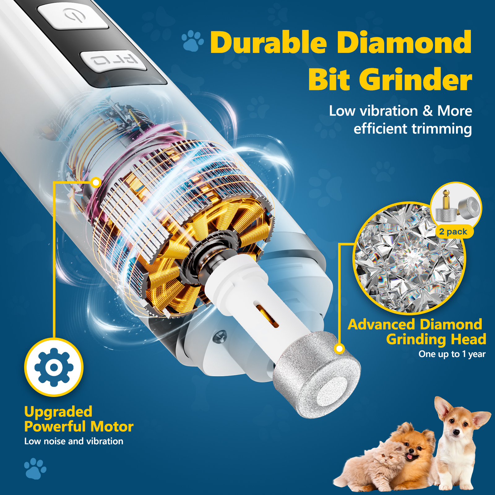 BEBANG Dog Nail Grinder, 2-Speed Electric with LED Lights photo 4