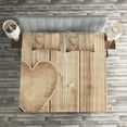thumbnail image 3 of Ambesonne Valentines Day Quilted Coverlet 3 Pcs, Rustic Heart Planks, Queen Size, Tan, 3 of 4