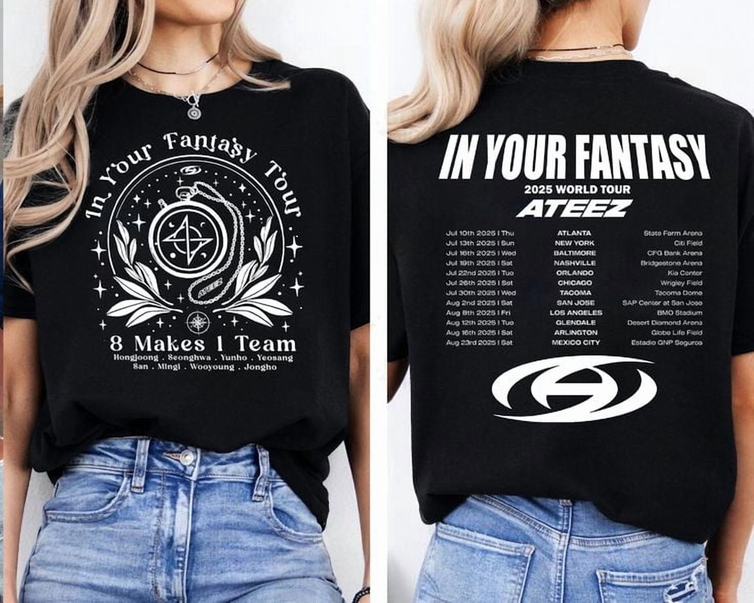【入手困難】ATEEZ★エイティーズ★WORLD TOUR★プリント★tシャツ Ateez 2025 World Tour In Your Fantasy Two-side Men's And Women's