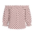 thumbnail image 4 of Yrmaups Polka Dot Off Shoulder Blouse for Women Plus Size, Ruffle Sleeve Flowy Pullover Top, Lightweight Summer Beach Vacation Daily Wear, Pink 3XL, 4 of 8