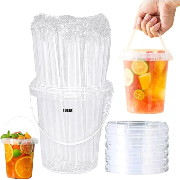 10/20/30 Pcs Drink Buckets With Lids And Straws, 24oz Reusable Clear Plastic Party Cups, Sturdy Food Safe Party Cups For Birthday, Picnic, Beach Party
