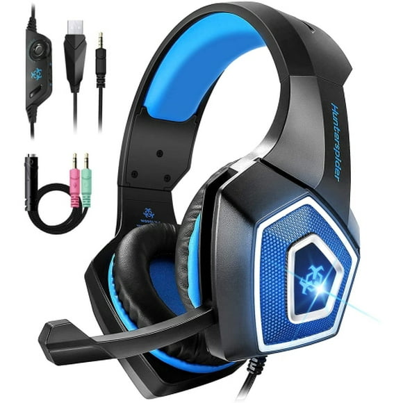 Gaming Headset w/Mic for Xbox One, PS5, PS4, PC, Nintendo Switch playstation 5 - Stereo Bass Headphones - 3.5mm - Lightweight Over Ear Headphones with LED Light, Volume Control, Noise Canceling