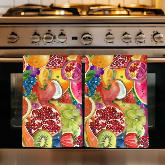 Colorful Summer Fruits Kitchen Towels Set of 3, Watercolor Fruits Absorbent Dish Towels for Kitchen, Microfiber Hand Towel, Quick Drying Tea Towel for Cleaning Decorative Dishcloths