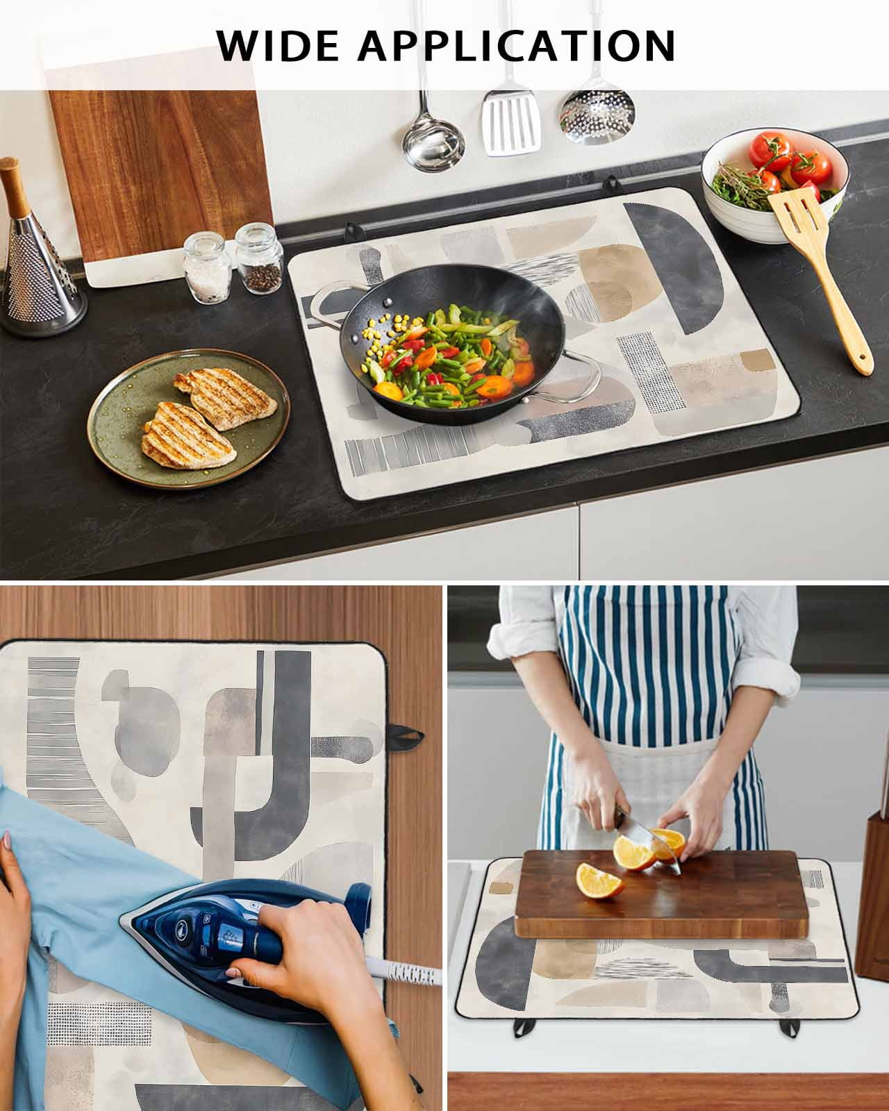 nqOlkjepod Large Induction Cooktop Protector Mat 36"x21", Grey Brown Boho Stove Top Covers for Electric Stove, Abstract Vintage Modern Geometric Stove Burner Cover Mats, Glass Top Stove Cover