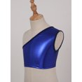 thumbnail image 3 of Venjoe Kids Girls Ballet Dance Top Shiny Crop Tank Tops T-Shirts One Shoulder Sport Bra Performance Royal Blue 130-140, 3 of 6