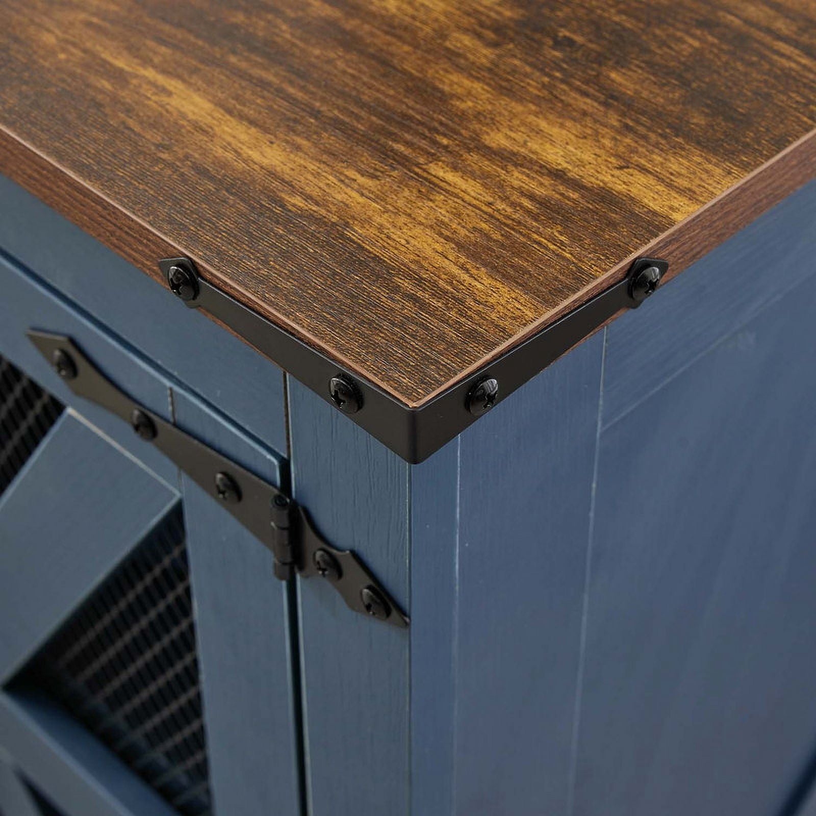 Farmhouse End Table with Charging Station, Nightstand with 2 Outlets & 2 USB Ports, Vintage Industrial Side Table,Blue