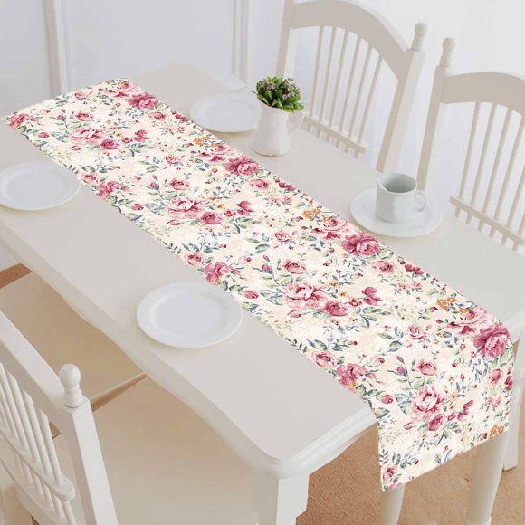 YUSDECOR Chemin de Table Classique Vintage à Motif de Fleurs sur Fond Vert en Coton et Lin Fournitures pour Cuisine et Salle à Manger Taille 14x72 Pouces