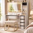 thumbnail image 2 of Ktaxon Makeup Vanity Desk with Lighted Mirror, Vanity Table with Charging Station for Bedroom, White, 2 of 8