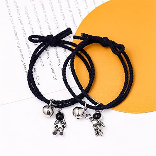2pcs Set Peach Heart Magnetic Couple Woven Bracelet Rainbow Bell