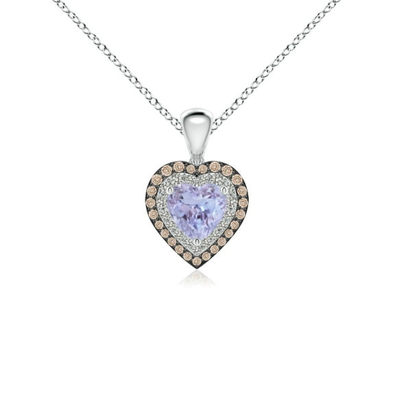 ANGARA Natural Tanzanite Heart Pendant with Coffee & White Diamond Halo in 14K White Gold for Women (Size-5mm) | December Birthstone, Anniversary, Jewelry Gift for Women | Natural Tanzanite Necklace