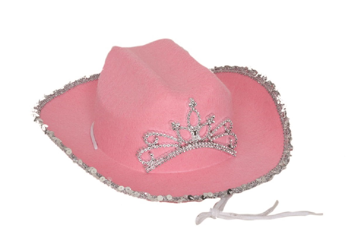 Childrens Cowgirl Pink Sequin Cowboy Hat with Tiara 