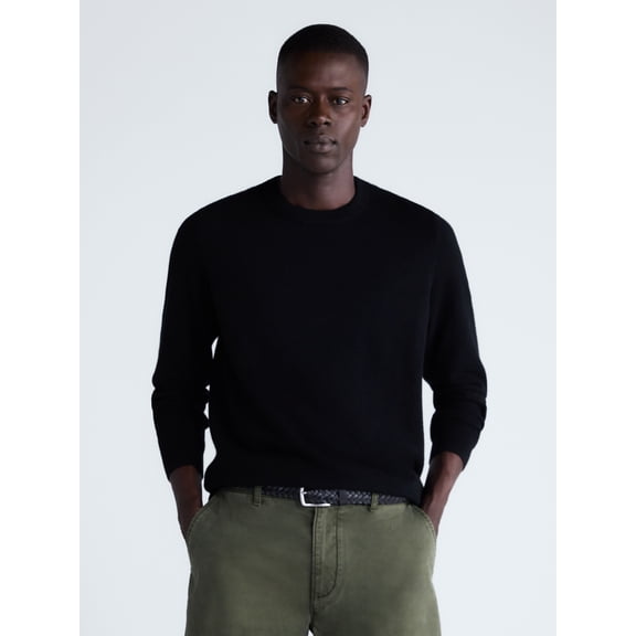 Free Assembly Men’s Cashmere Crewneck Sweater with Long Sleeves, Midweight, Sizes XS-2XL