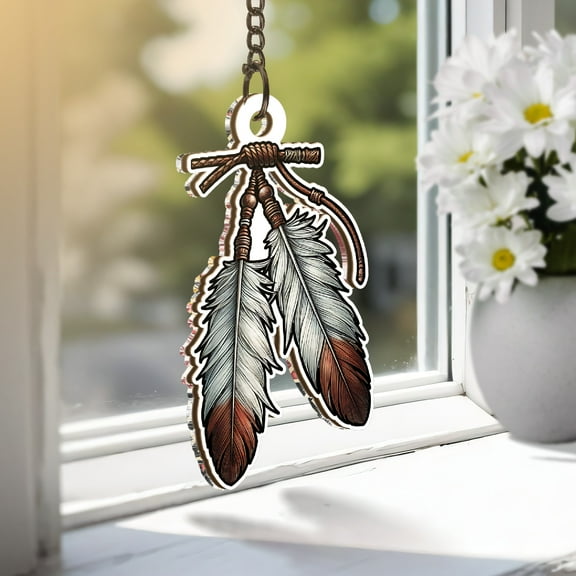 Lotusprinthandmade Native America Custom Shape Window Hanging Suncatcher 3.5in, Native America Theme Suncatcher