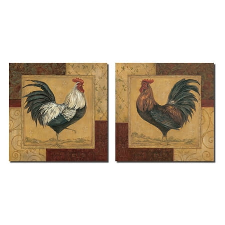 2 french country rooster set; kitchen home décor; two 12x12in