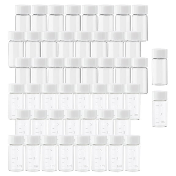 Clear Liquid Sampling Sample Scale White Screwcap Glass Bottles Vials for Chemistry Lab Chemicals 50PCS(25pcs with Scale, 25pcs no Scale) 5ml (0.17 Oz)