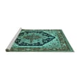 thumbnail image 2 of Ahgly Company Machine Washable Indoor Round Geometric Turquoise Blue Traditional Area Rugs, 4' Round, 2 of 4