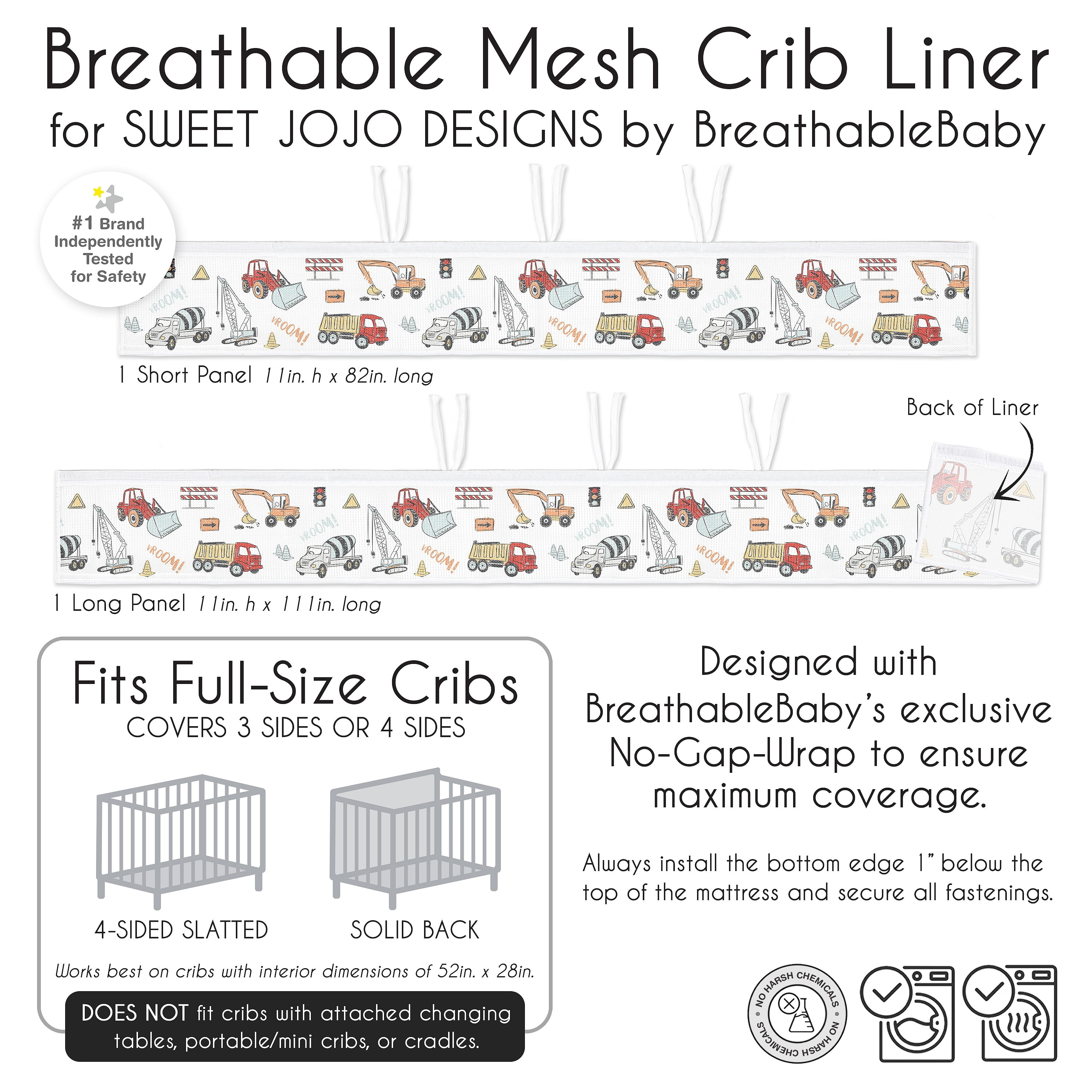 Sweet Jojo Designs + BreathableBaby Construction Truck Red Blue White Breathable Mesh Crib Liner Pad