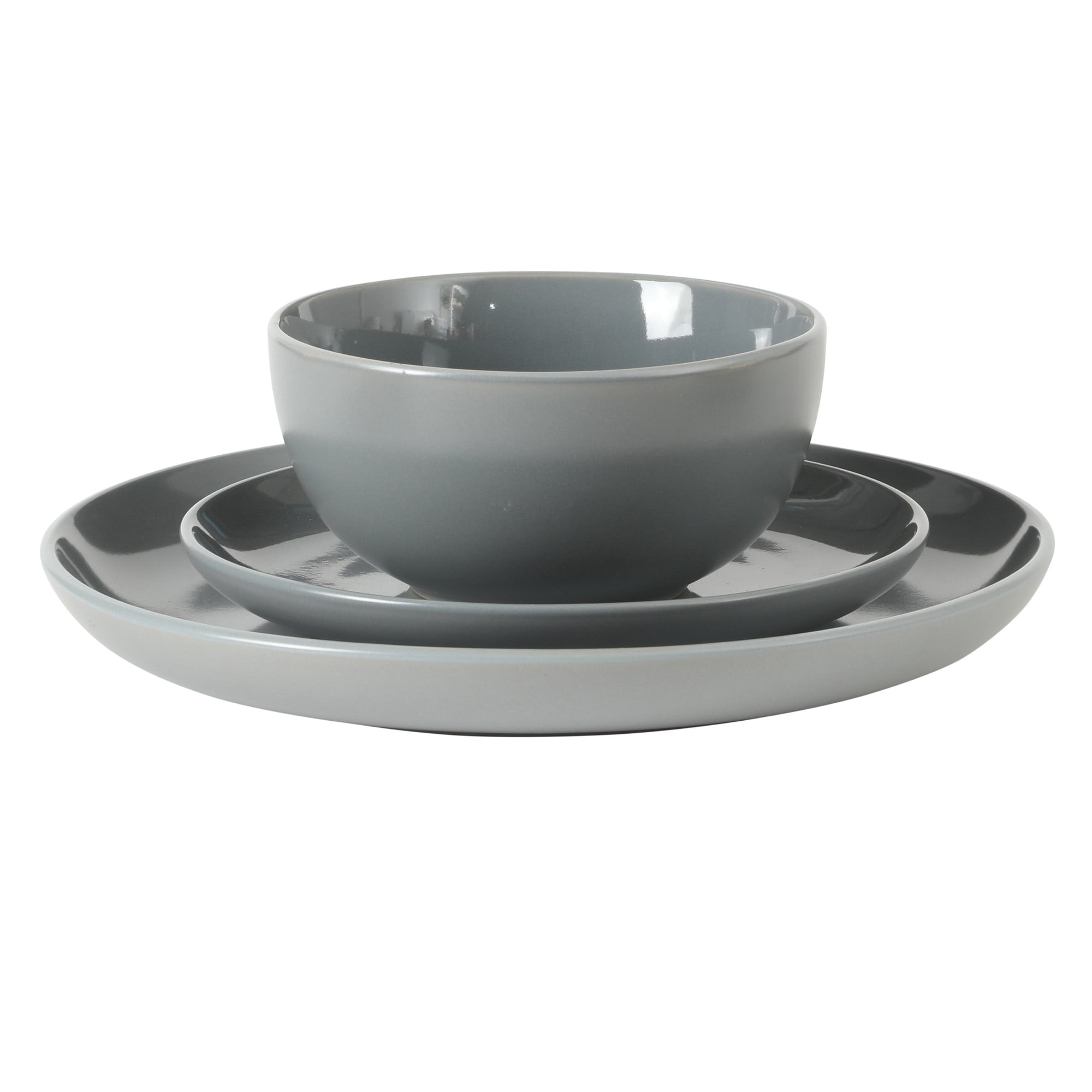 Gibson Home Rockaway 12 Piece Plates and Bowls Matte Outside/Shiny Inside Glaze Service for 4 Dinnerware Set - Blue - Dishwasher and Microwave Safe