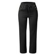thumbnail image 3 of Women's Solid Color Cotton Elastic Pants Beach Leisure Long Trousers Casual, 3 of 6