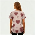thumbnail image 3 of Womens Valentine Day Scrub Tops Love Heart Print V Neck Nursing Cute Workwear Quick Dry Short Sleeve Medical Scrub Tops with Pockets Wine 2XL, 3 of 5
