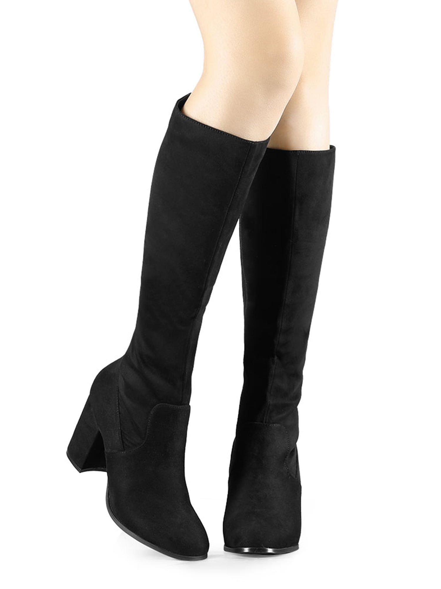 DARING DIVA Women's Stylish Side Zipper Chunky Heel Knee High Boots Black 8.5