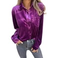 thumbnail image 3 of Xdegoge Womens Velvet Top Button Up Lapel Blouse Casual Loose Long Sleeve Tops Vintage Classic Elegant Blouses Fall Winter Trendy Party Festival Outfits, 3 of 7