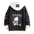 thumbnail image 1 of Casual Distressed Denim Hooded Bomber Jacket Long Sleeve Unisex Multi-Color, 1 of 9