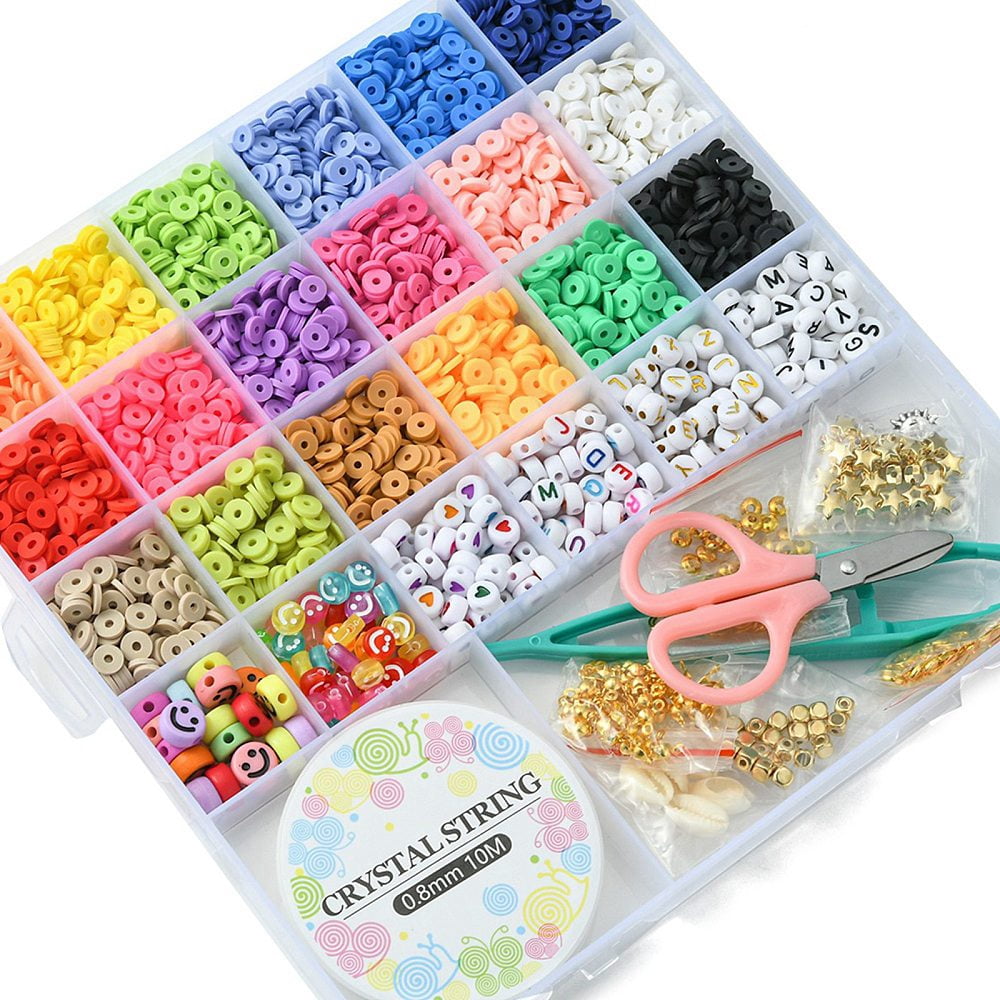 DIY Heishi Surfer Bracelet Necklace Making Kit Including Polymer Clay Disc Acrylic Letter Plastic Star Natural Shell Beads Mixed Color 3474Pcs/box