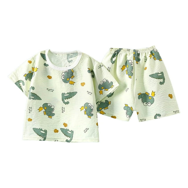 Icvfdpl Ensemble de Pyjamas d'Été pour Filles, Coupe Ample, Imprimé Cartoon, 2 Pcs, Manches Courtes, Shorts Décontractés, 5-6 Ans