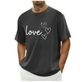 thumbnail image 1 of Tops para hombre, blusas y camisas de cuello redondo y manga corta para hombre. Camiseta/camisa informal de cuello redondo y manga corta con estampado de corazones para hombre. Tops de poliéster para, 1 of 4