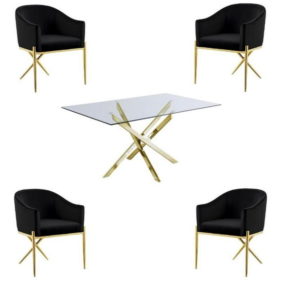 Home Square 5-Piece Set with Glass Dining Table and 4 Nikki Dining Chairs