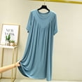 thumbnail image 1 of Camisón de verano para niñas gorditas, holgado, de talla grande, informal, de manga corta, con forma de V, plisado, fino, para estar en casa, 1 of 6