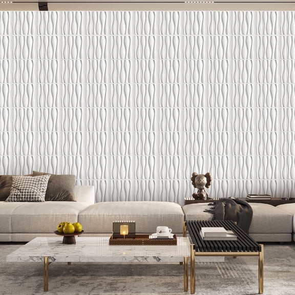FLOLEOPA White 11.8 in x 11.8 in, 0.8 mm PVC Decorative Wall Panels, 30 Pieces