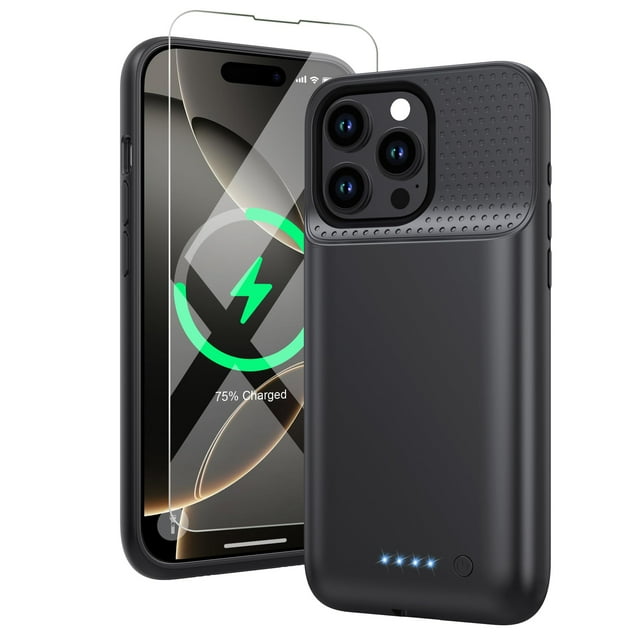 Funda de batería HETP para iPhone 16 Pro Max, 8600 mAh, delgada, negra