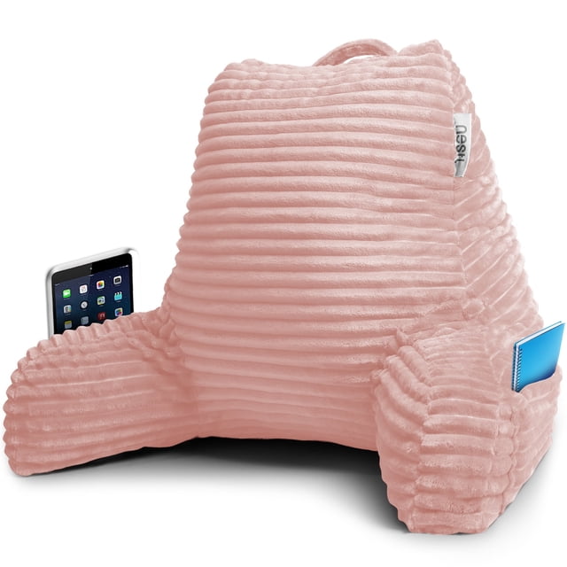 Nestl Almohada de Lectura con Respaldo, Apoyo para la Espalda Brazos, Descanso Cama Memory Foam Triturada, Color beige Durazno.