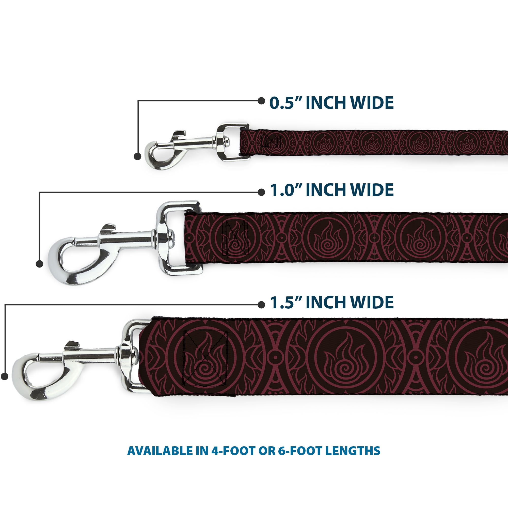 Nickelodeon Pet Leash, Dog Leash, Avatar Last Airbender Fire Element Symbol BlackRed, 6 Feet Long 1.0 Inch Wide
