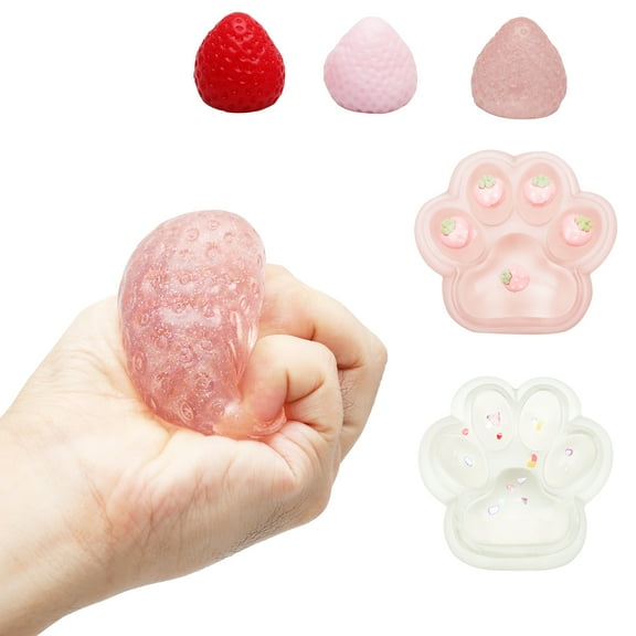 5 Pcs Big Taba Squishies Strawberry Cute Strawberry Squeeze Toys Upgrade Fruit Squishies Kawaii Sticky Stress Toys Clear Fidget Toys