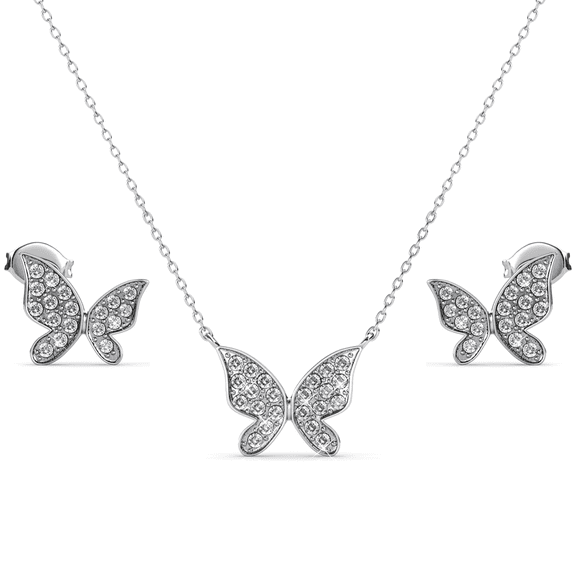Cate & Chloe Yuenen 18k White Gold Plated Butterfly Jewelry Set with Swarovski Crystals for Women