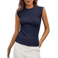 thumbnail image 1 of Remera PRETTYGARDEN para Mujer, Tejida a Rayas, Mangas Cortas, Azul Marino XXL, 1 of 8