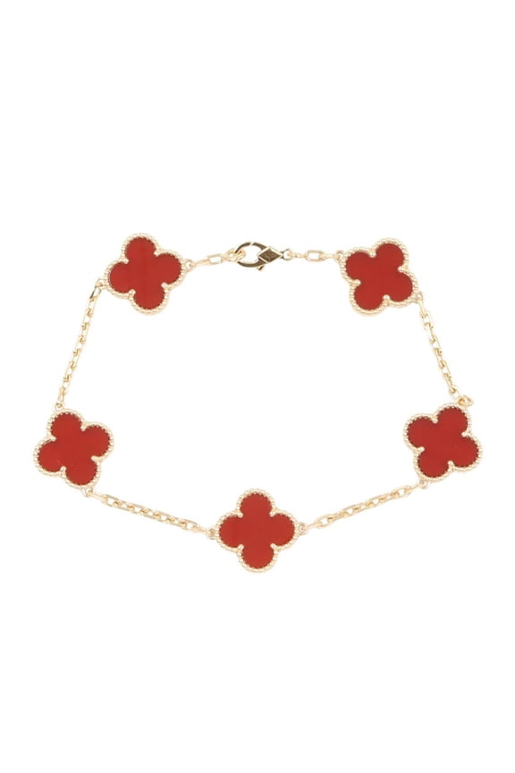 Pre-Owned Van Cleef & Arpels Vintage Alhambra Carnelian Bracelet, 5 Motifs, 18K (Yellow Gold),...