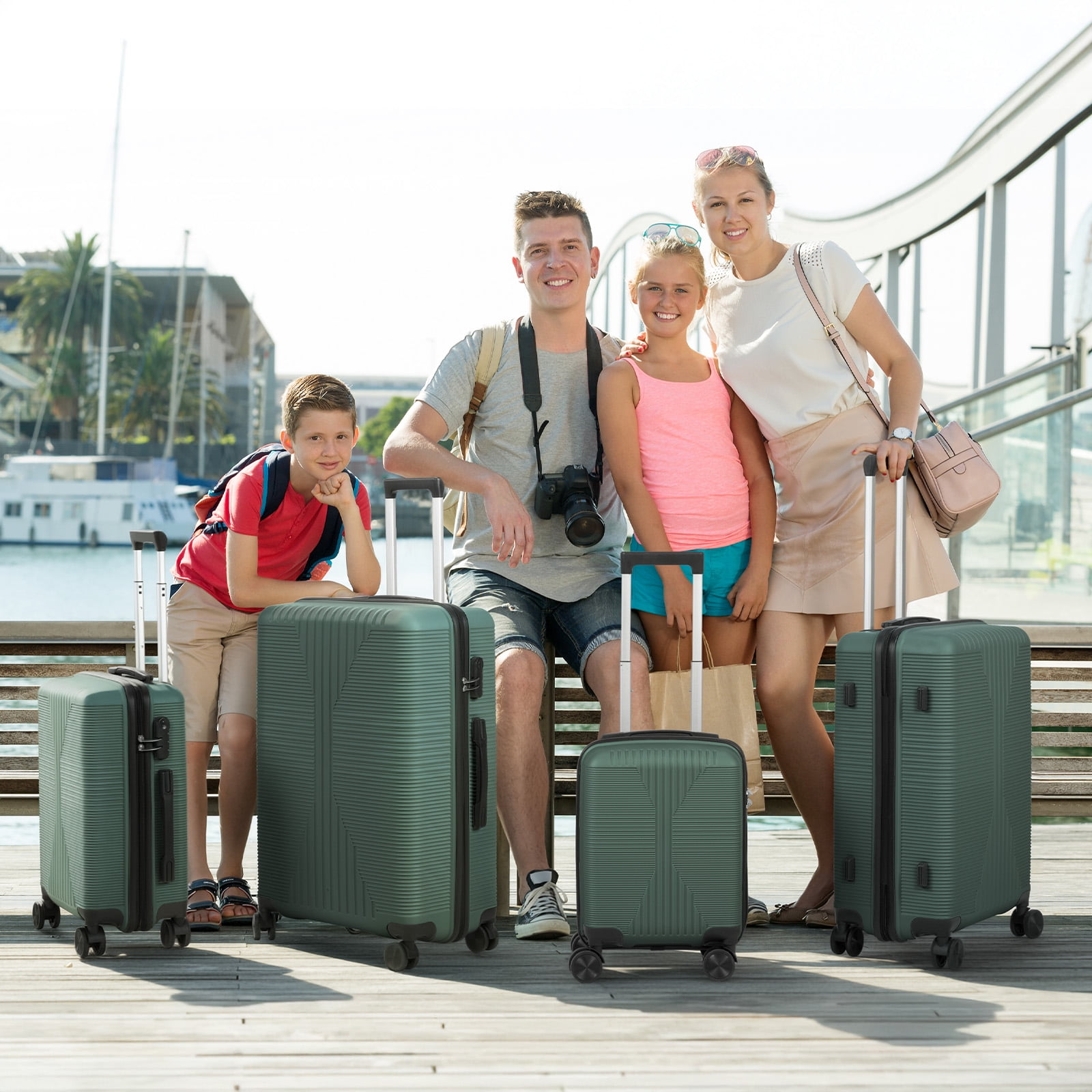 Ktaxon 4-Piece Luggage Set Hardshell Lightweight ABS Carry On Suitcase 360° Spinner Wheels Green