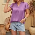 thumbnail image 2 of Hfyihgf Women's Short Sleeve Satin Blouses Dressy Casual Loose V-Neck Silk Shirts Summer Elegant Ruffle Sleeve Tunic Tops(Purple,XL), 2 of 5