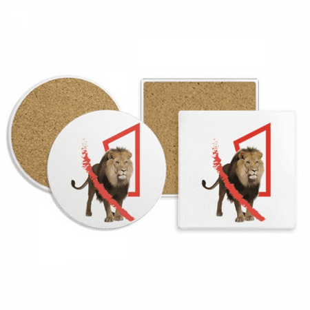 

Feline Lion Box Ferocious Coaster Cup Mug Holder Absorbent Stone Cork Base Set