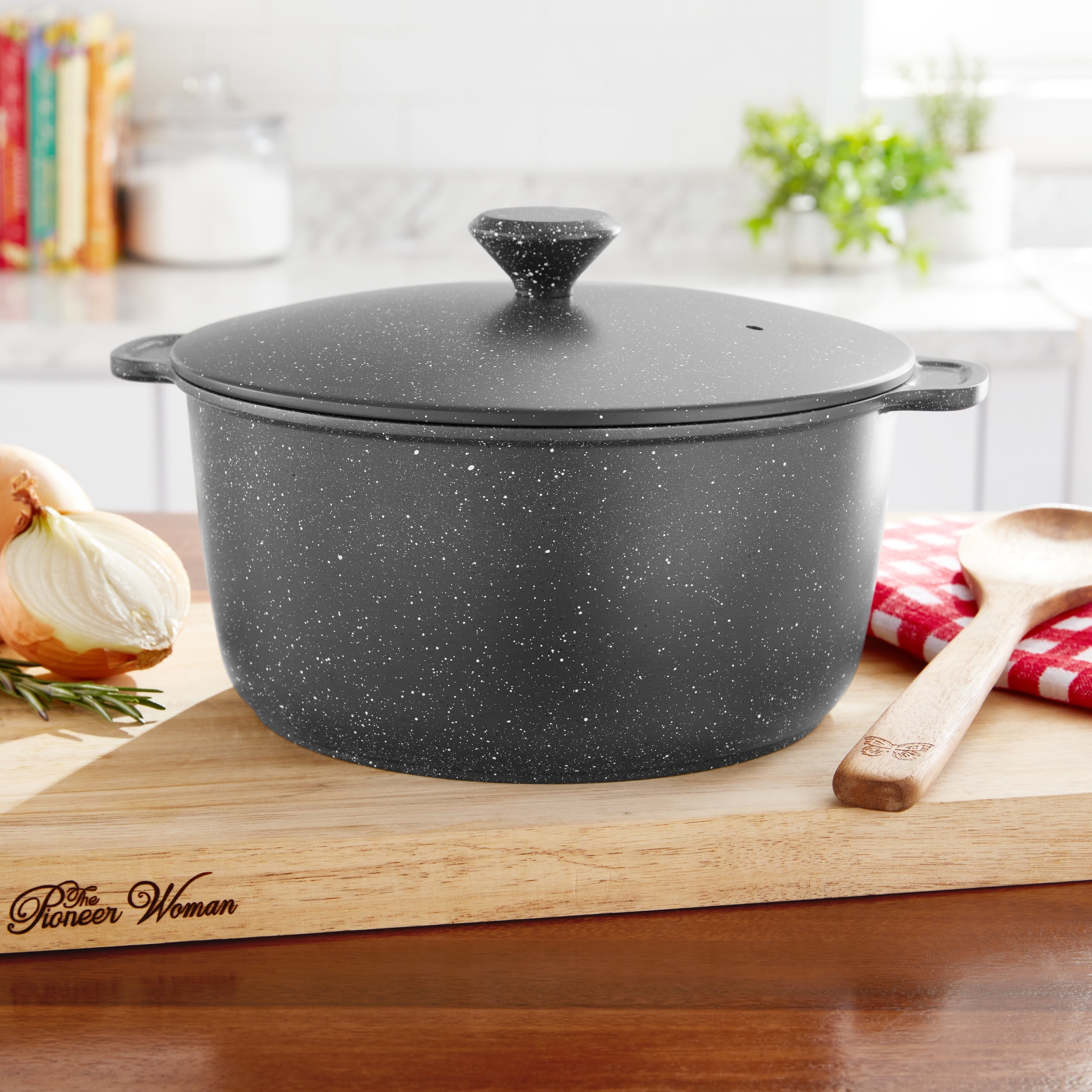 The Pioneer Woman Prairie Signature 5 Quart Nonstick Cast Aluminum Dutch Oven, Charcoal Speckle